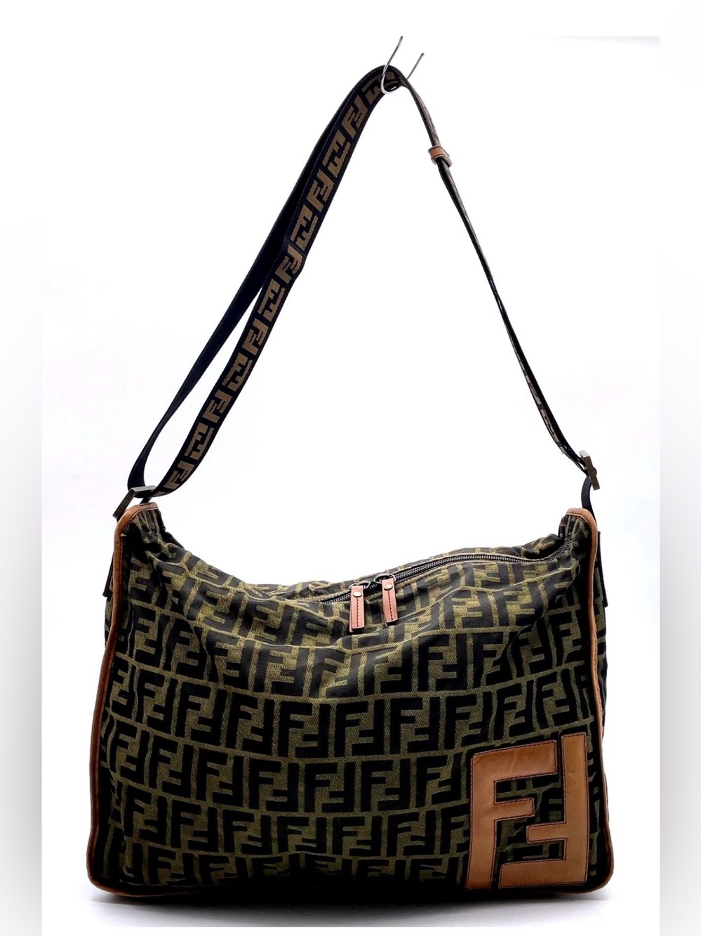 Fendi Black & Brown FF Logo Hobo Shoulder Bag